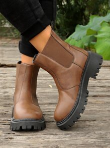 Minimalist Slip-On Chelsea Boots - Rust Brown - View 4