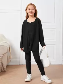 SHEIN Bộ hai mảnh Gái màu trơn Giải trí - màu đen - Xem 1