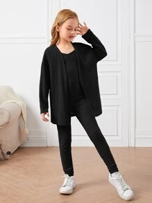 SHEIN Bộ hai mảnh Gái màu trơn Giải trí - màu đen - Xem 3