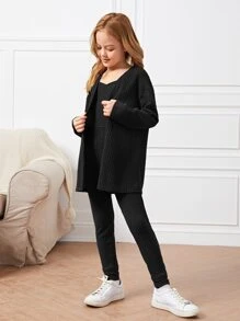 SHEIN Bộ hai mảnh Gái màu trơn Giải trí - màu đen - Xem 4