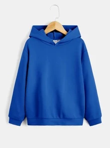 SHEIN 青少年男童休闲宽松卫衣，印有标语图案，落肩设计，适合秋冬季日常穿着。 - 藍色 - 查看 2