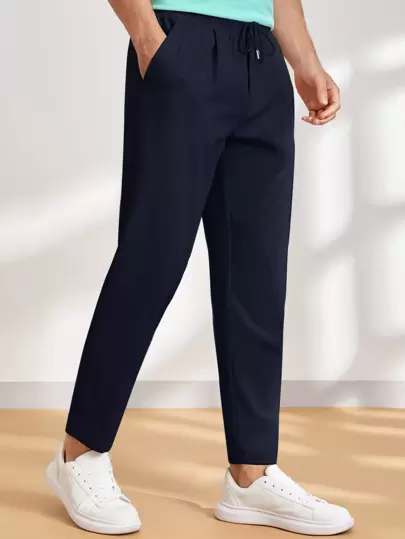 Manfinity BRENVOR Men Solid Drawstring Waist Pants, Fall