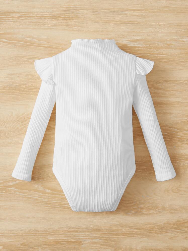 SHEIN Leap Crew Body De Punto Acanalado Con Ribete De Volantes Para Niña - Blanco - Añade 2