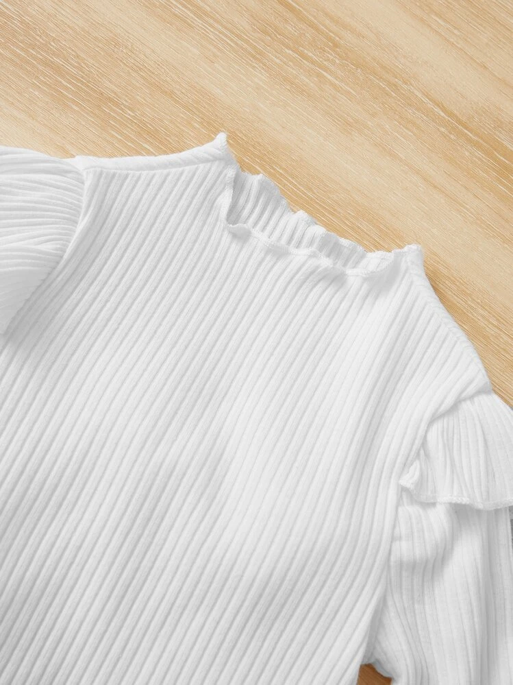 SHEIN Leap Crew Body De Punto Acanalado Con Ribete De Volantes Para Niña - Blanco - Añade 3