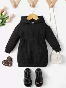 SHEIN Áo sơ mi thể thao dài tay có mũ trùm đầu màu trơn thông thường cho bé gái, thích hợp cho mùa xuân thu - màu đen - Xem 1