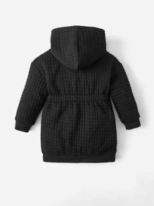 SHEIN Áo sơ mi thể thao dài tay có mũ trùm đầu màu trơn thông thường cho bé gái, thích hợp cho mùa xuân thu - màu đen - Xem 2