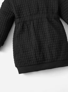 SHEIN Áo sơ mi thể thao dài tay có mũ trùm đầu màu trơn thông thường cho bé gái, thích hợp cho mùa xuân thu - màu đen - Xem 3