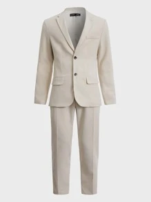 GENTILAND Men Single Breasted Blazer & Trousers - Beige - View 2