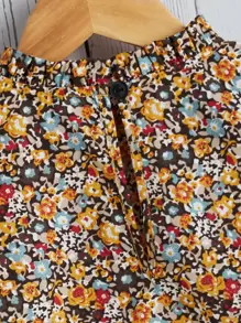 SHEIN Leap Crew Tween Girl Casual Regular Fit Lantern Sleeve Ditsy Floral Ruffle Hem Blouse - Multicolor - View 4