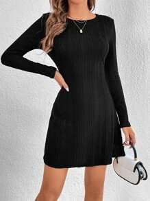 SHEIN Tall Vestido línea A unicolor - Negro - Ver 1