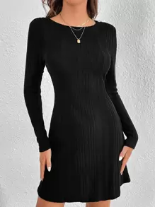 SHEIN Tall Vestido línea A unicolor - Negro - Ver 3