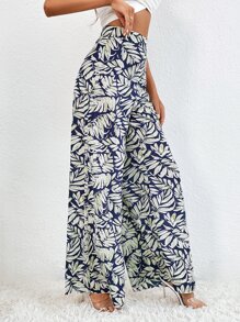 SHEIN Tall 滿版植物印花闊腿褲 - 彩色 - 查看 5