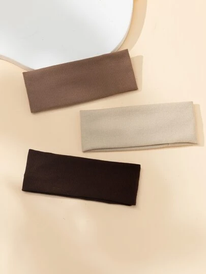 3条纯色针织弹力发带，适合日常瑜伽、户外运动、休闲健身，可作发带、头巾、吸汗带、校园用品、大学秋冬季发饰，适合女性度假装扮，优雅围巾，柔软头巾