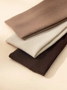 3条纯色针织弹力发带，适合日常瑜伽、户外运动、休闲健身，可作发带、头巾、吸汗带、校园用品、大学秋冬季发饰，适合女性度假装扮，优雅围巾，柔软头巾 - 彩色 - 查看 4