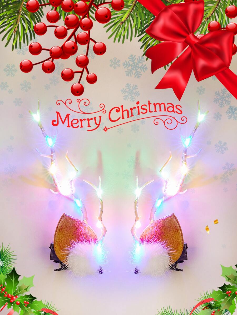 2 szt. świąteczne poroże renifera świecące spinki do włosów, świąteczne świecące akcesoria dekoracyjne, wystrój pokoju, świąteczne oświetlenie, dekoracja sypialni, wystrój domu, dekoracja imprezy, świąteczny prezent, święto dziękczynienia, ozdoby choinkowe