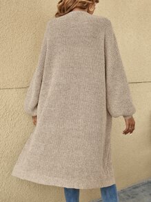 SHEIN X Lucía Bellido SHEIN LUNE Drop Shoulder Ribbed Knit Duster Cardigan,Long Sleeve Tops In Fall/Winter - Beige - View 2