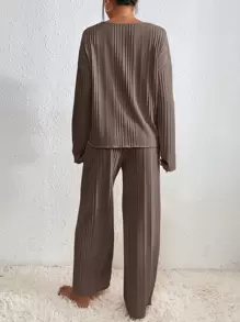 SHEIN Essnce Drop Shoulder Tee & Trousers - Khaki - View 2