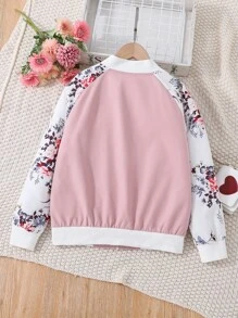 SHEIN Niñas Cazadora tipo bomber con estampado floral de manga raglán - Multicolor - Ver 2