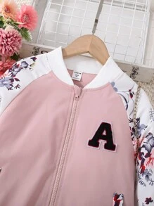 SHEIN Niñas Cazadora tipo bomber con estampado floral de manga raglán - Multicolor - Ver 4