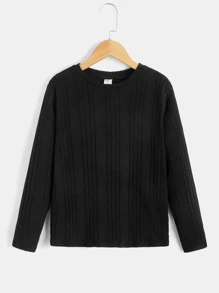 SHEIN Boys Ribbed Knit Tee - Black - View 1