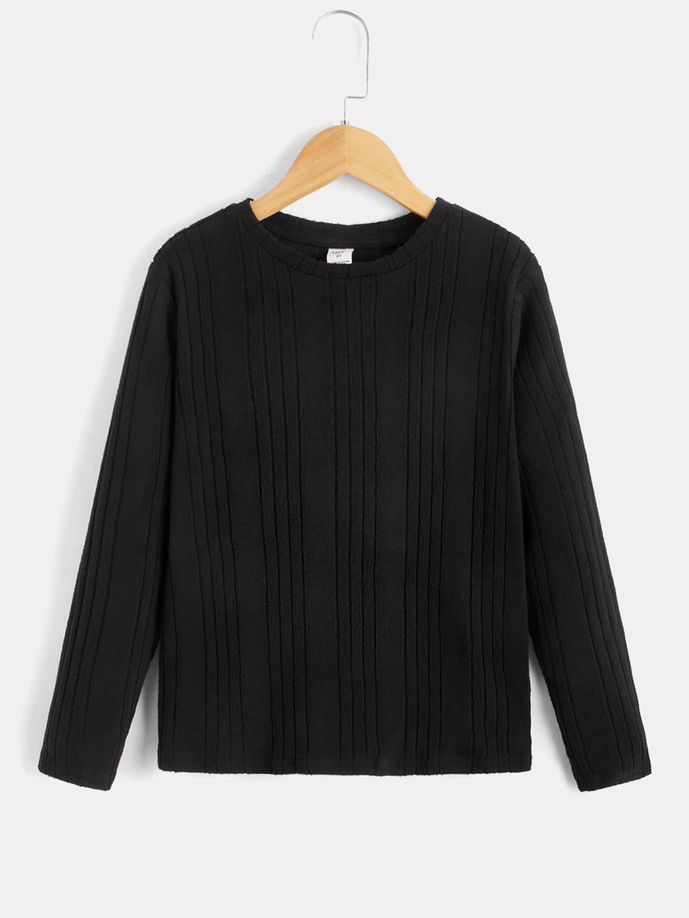 SHEIN Boys Ribbed Knit Tee - Black - View 1