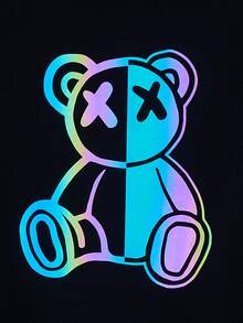 SHEIN Boys Reflective Bear Print Drop Shoulder Sweatshirt - Black - View 5