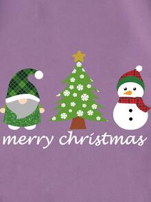 SHEIN EZwear Slogan & Christmas Print Thermal Pullover - Lilac Purple - View 5