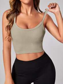SHEIN Sport Studio Kreuz-Rückenfreies Crop Sport T-Shirt, Trainingstank-Top