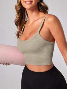 SHEIN Sport Studio Kreuz-Rückenfreies Crop Sport T-Shirt, Trainingstank-Top
