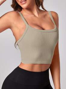 SHEIN Sport Studio Kreuz-Rückenfreies Crop Sport T-Shirt, Trainingstank-Top