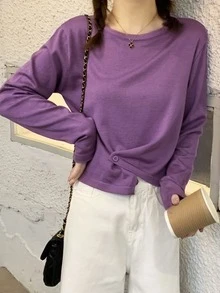 Solid Asymmetrical Hem Jumper - Purple - View 3