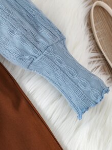 Girls Mock Neck Lettuce Trim Tee & Belted Trousers - Multicolor - View 3