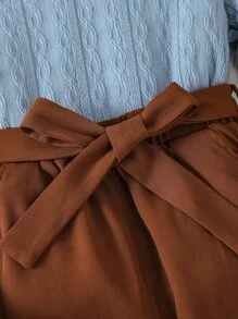 Girls Mock Neck Lettuce Trim Tee & Belted Trousers - Multicolor - View 6