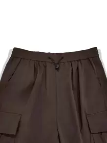 Manfinity Roghcode Men Solid Flap Pocket Side Drawstring Waist Cargo Trousers - Coffee Brown - View 4