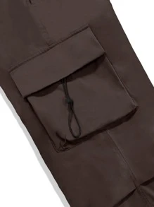 Manfinity Roghcode Men Solid Flap Pocket Side Drawstring Waist Cargo Trousers - Coffee Brown - View 7