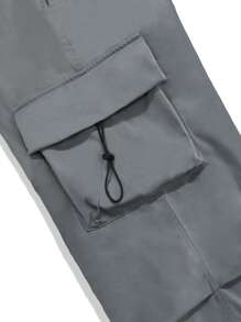 Manfinity Roghcode 男款實色插袋束口腰部超大口袋工裝褲 - 深灰色 - 查看 7