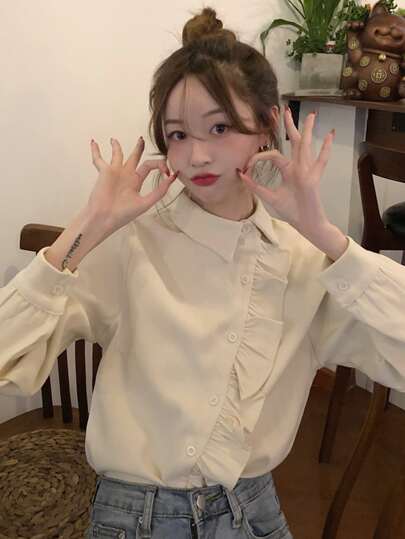 Honeyspot 無地柄 フリルトリム シャツ