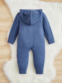 SHEIN Baby Jungen Strukturierter StrickJumpsuit mit Knopfleiste vorne und Kapuze - Graublau - Übersicht 2