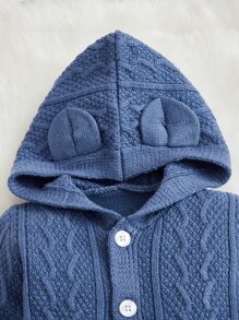 SHEIN Baby Jungen Strukturierter StrickJumpsuit mit Knopfleiste vorne und Kapuze - Graublau - Übersicht 3