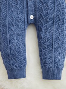 SHEIN Baby Jungen Strukturierter StrickJumpsuit mit Knopfleiste vorne und Kapuze - Graublau - Übersicht 4