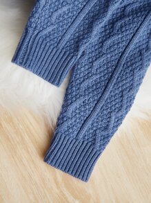 SHEIN Baby Jungen Strukturierter StrickJumpsuit mit Knopfleiste vorne und Kapuze - Graublau - Übersicht 5