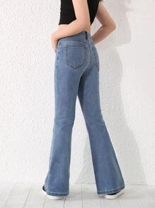 SHEIN Explorewe Tween 女童修身浅蓝色洗水牛仔喇叭牛仔裤 - 中等水洗藍 - 查看 2