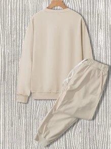 Manfinity Men Cartoon Graphic Sweatshirt With Joggers - Apricot - View 2