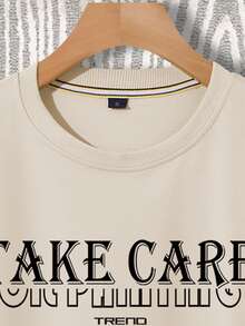 Manfinity 男士標語圖案運動衫和腰部抽繩衛褲 - 杏色 - 查看 6