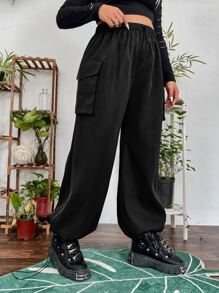 PUNK Plus Flap Pocket Side Cargo Trousers - Black - View 5
