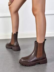 Minimalist Slip-On Chelsea Boots - Coffee Brown - View 2