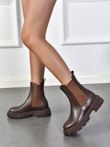 Minimalist Slip-On Chelsea Boots - Coffee Brown - View 3