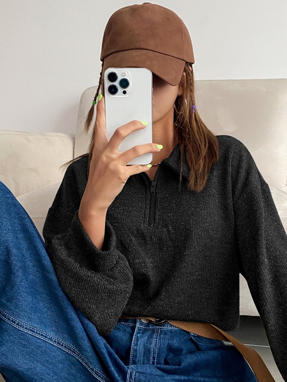 Quarter Zipper Drop Shoulder Sweatshirt