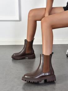 Minimalist Slip-On Chelsea Boots - Coffee Brown - View 6