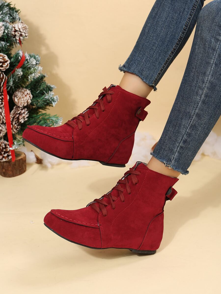 Studded Decor Lace-up Front Faux Suede Boots